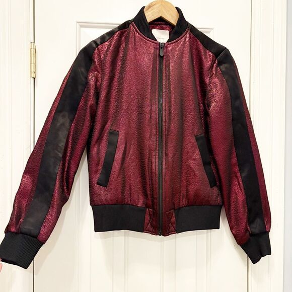 Cinq a Sept Venus Metallic Lame Bomber Jacket Ruby Size XS - Picture 3 of 7